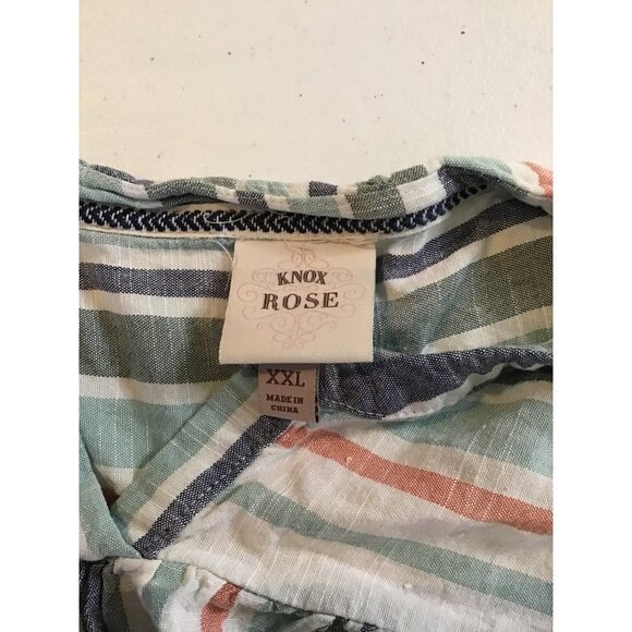 KNOX ROSE- WOMENS MULTI STRIPPED LONG SLEEVE V-NECK PULLOVER BLOUSE SIZE XX-LARG - Picture 3 of 6